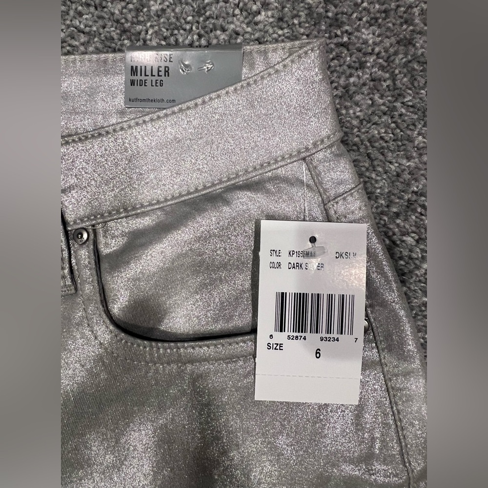 Kut from the Kloth Metallic Silver Wide Leg Jeans - Picture 2 of 2